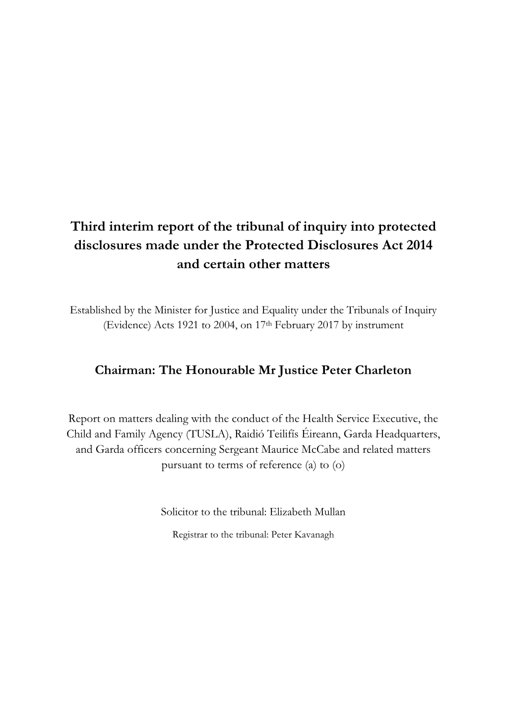 Third Interim Report of the Tribunal of Inquiry Into Protected Disclosures Made Under the Protected Disclosures Act 2014 and Certain Other Matters