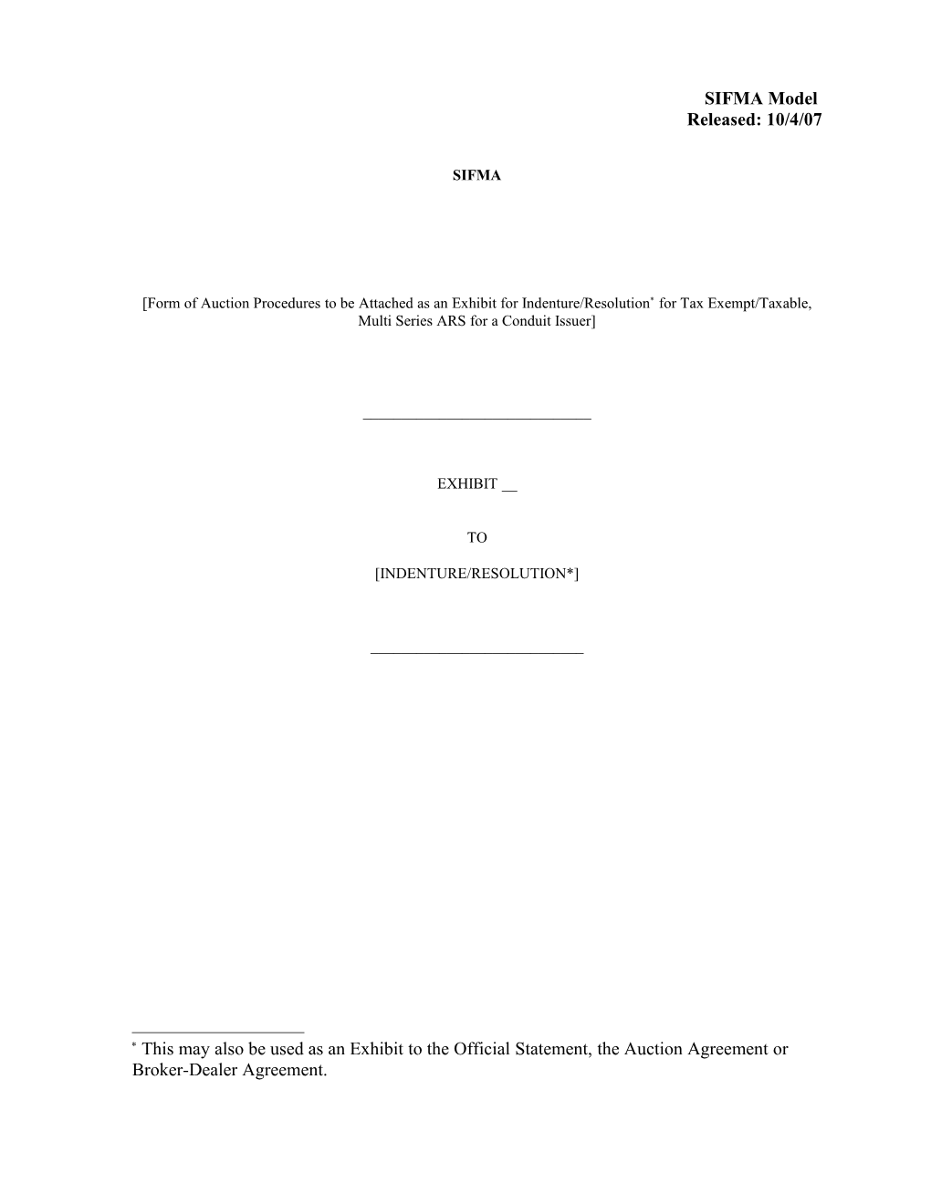 Auction Rate Securities Model Auction Procedures (2007-10)