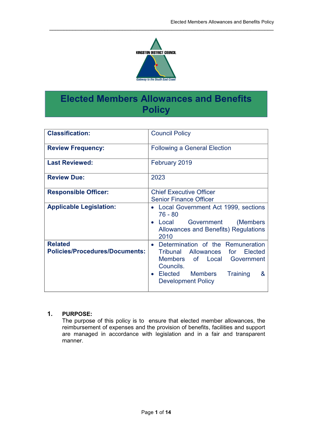 Elected Members Allowances and Benefits Policy ______