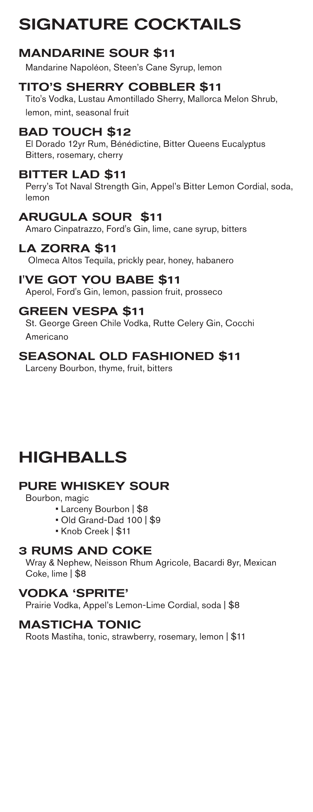 Highballs Signature Cocktails