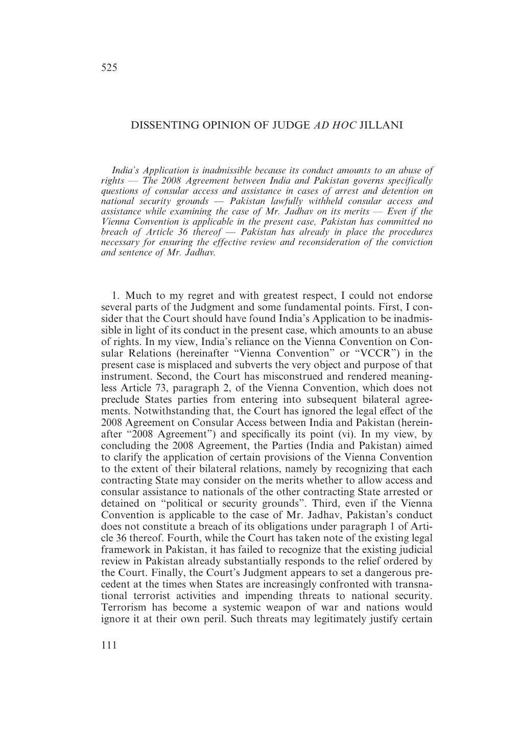 525 111 Dissenting Opinion of Judge Ad Hoc Jillani