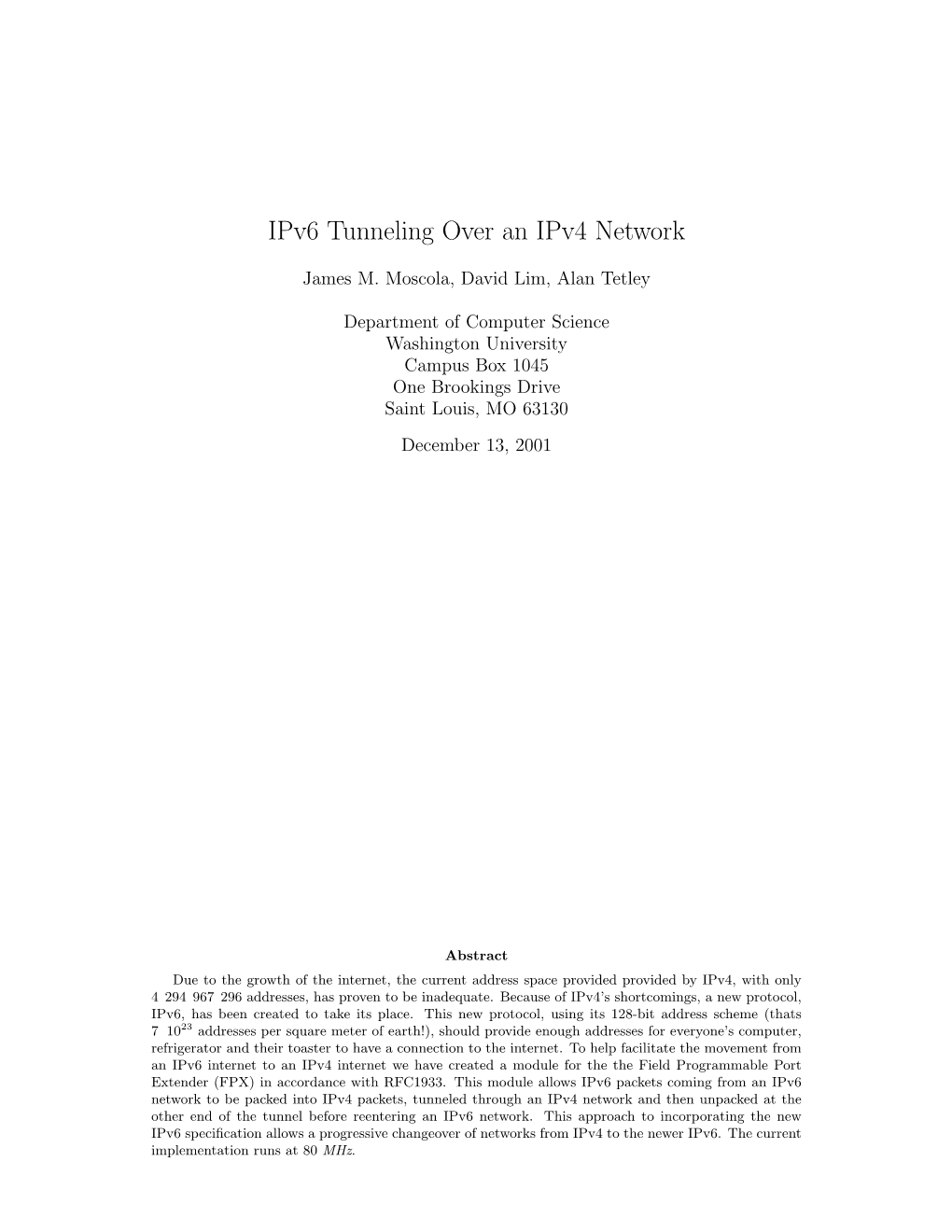 Ipv6 Tunneling Over an Ipv4 Network