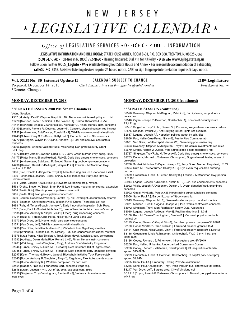 Legislative Calendar