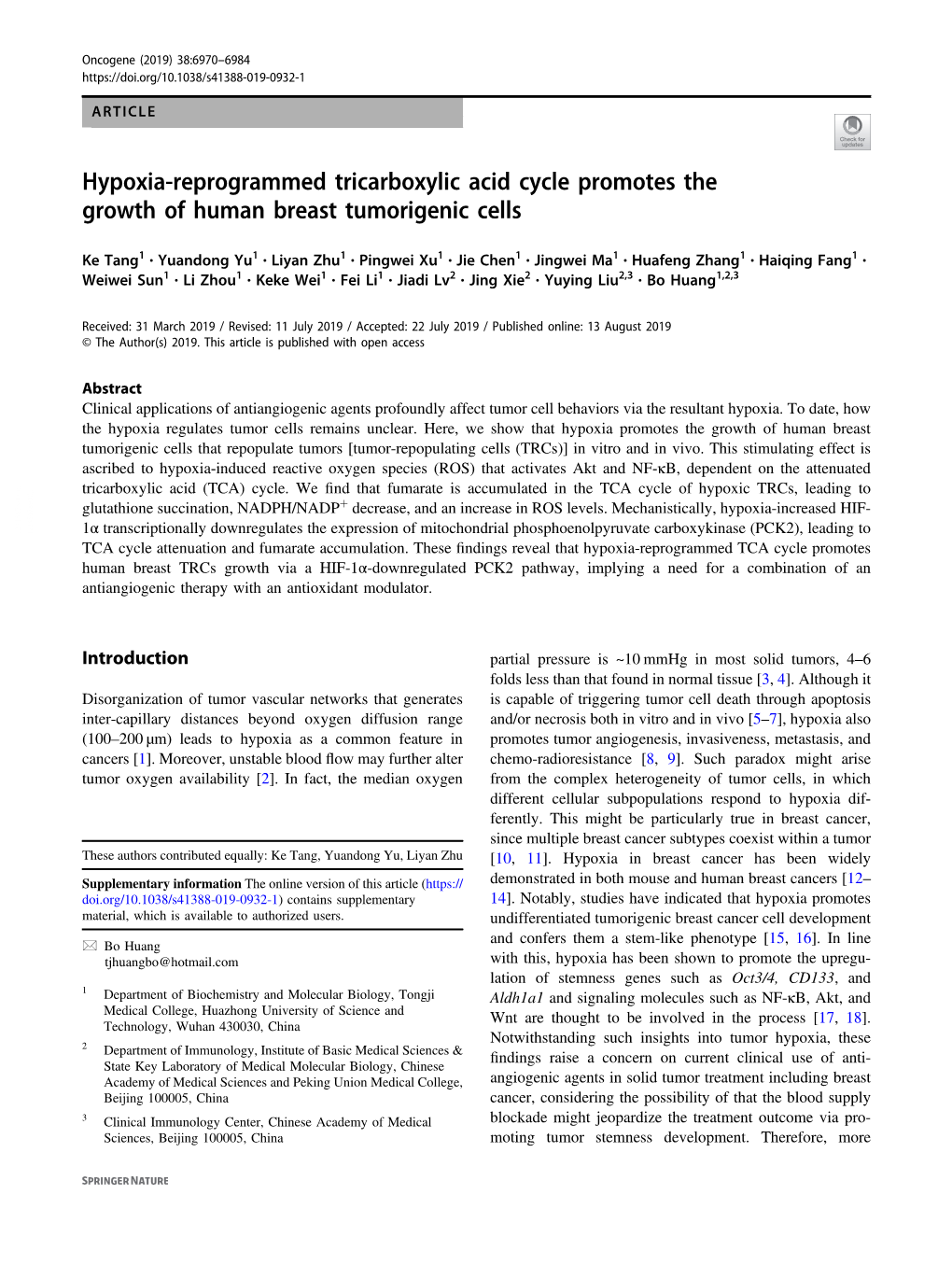 Hypoxia-Reprogrammed Tricarboxylic Acid Cycle Promotes the Growth of Human Breast Tumorigenic Cells