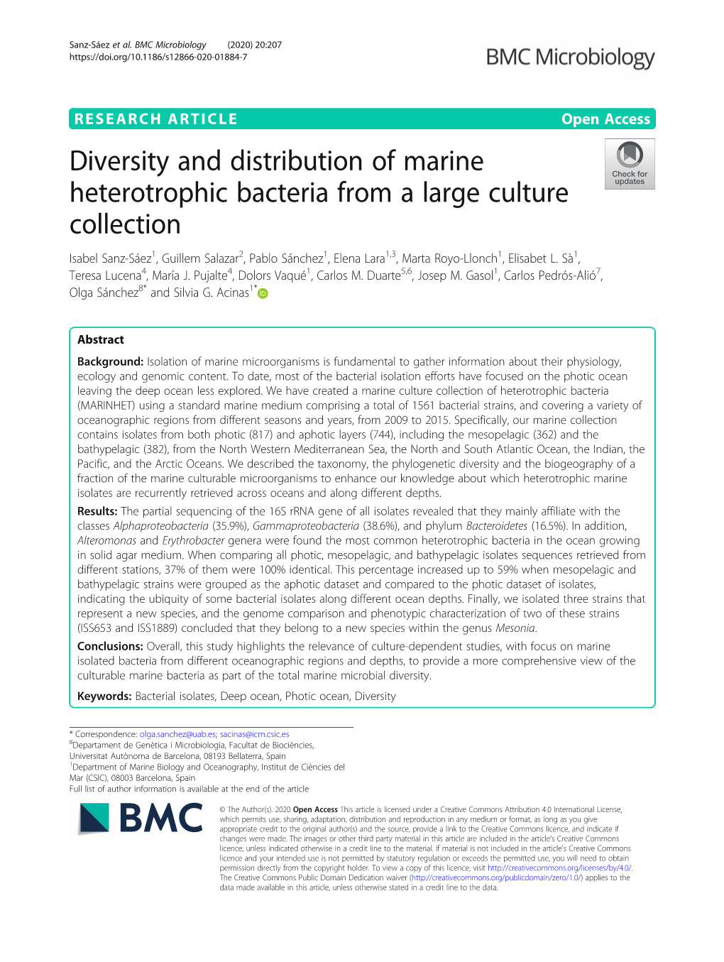 Diversity and Distribution of Marine Heterotrophic Bacteria from a Large