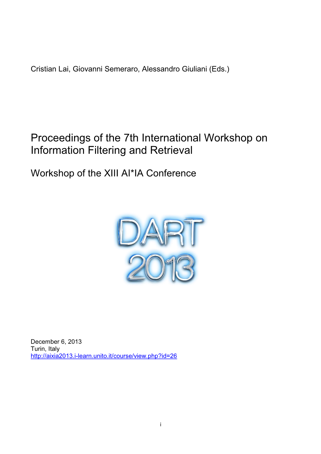 DART@AI*IA 2013 Proceedings