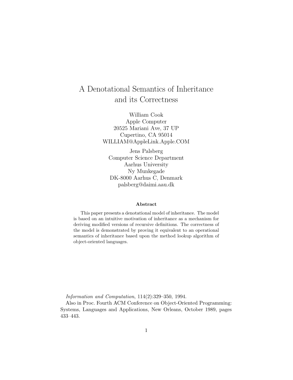 A Denotational Semantics of Inheritance and Its Correctness