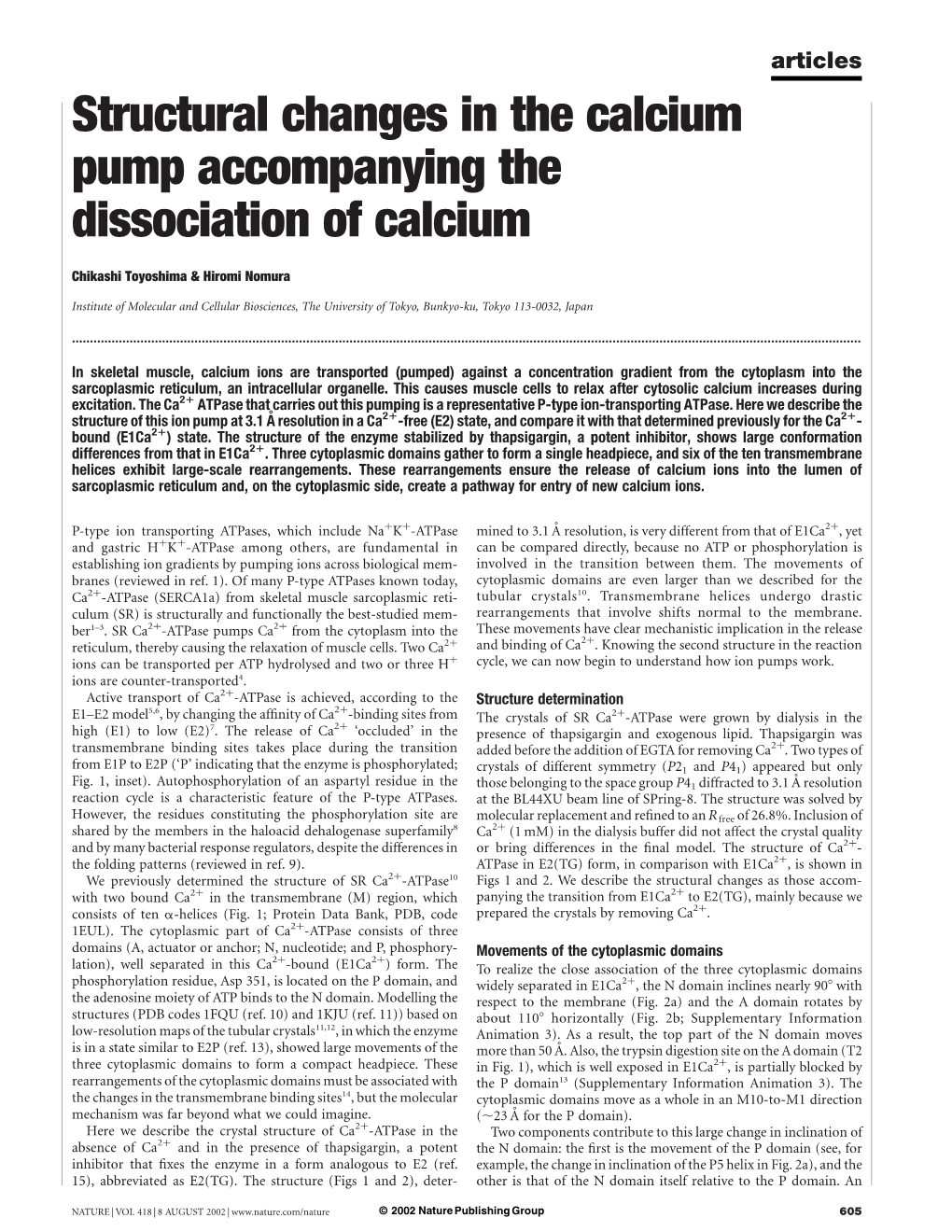 Structural Changes in the Calcium Pump Accompanying the Dissociation of Calcium