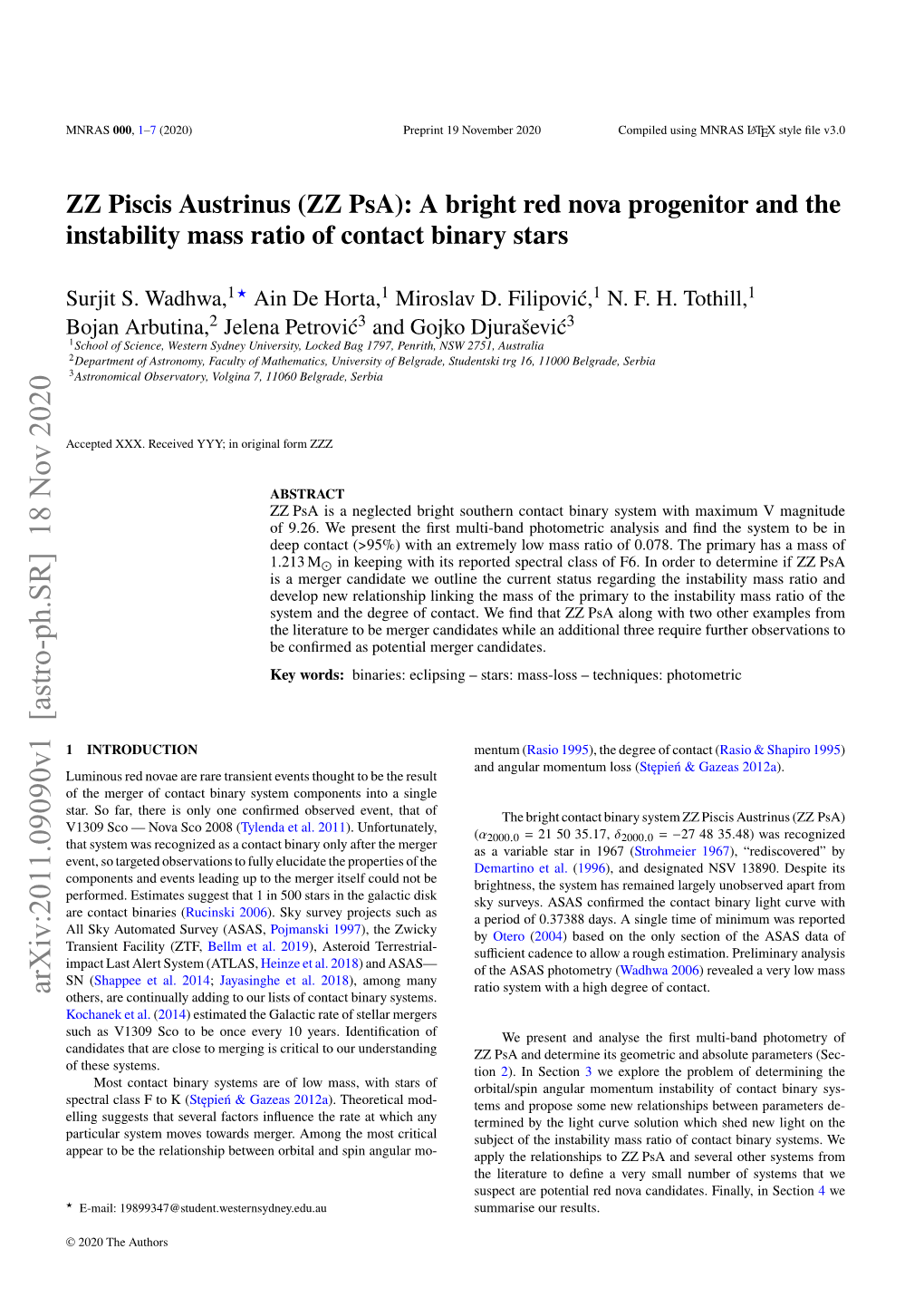 (ZZ Psa): a Bright Red Nova Progenitor and the Instability Mass Ratio of Contact Binary Stars