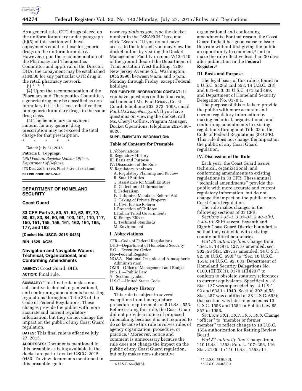 Federal Register/Vol. 80, No. 143/Monday, July 27, 2015/Rules and Regulations