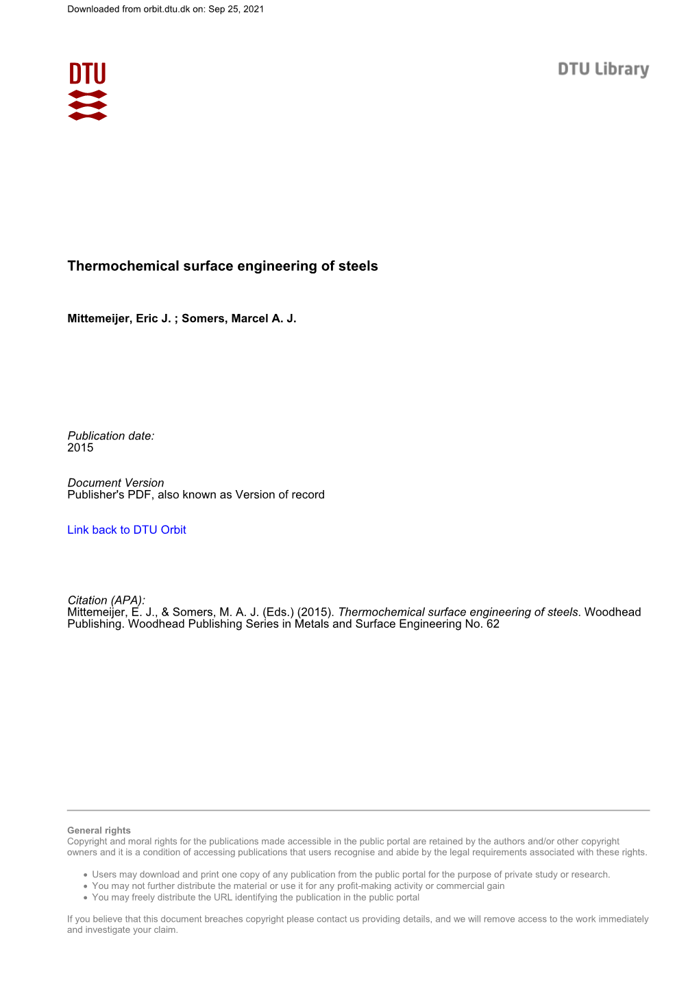 Thermochemical Surface Engineering of Steels