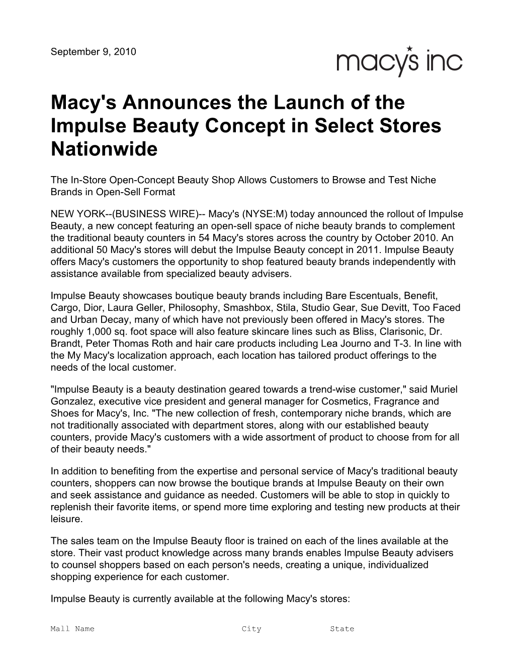 Macy's Announces the Launch of the Impulse Beauty Concept in Select Stores Nationwide