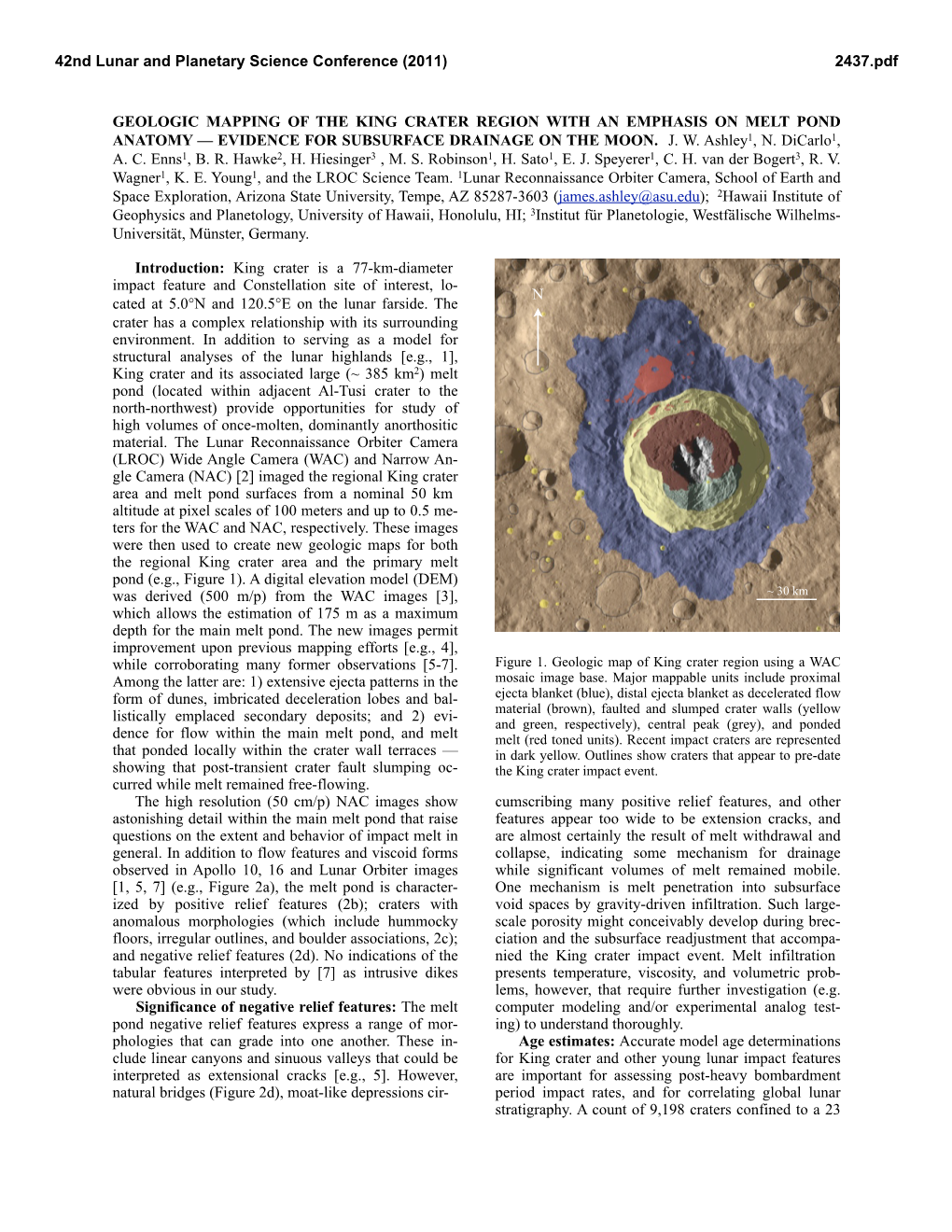 Geologic Mapping of the King Crater Region with an Emphasis on Melt Pond Anatomy — Evidence for Subsurface Drainage on the Moon