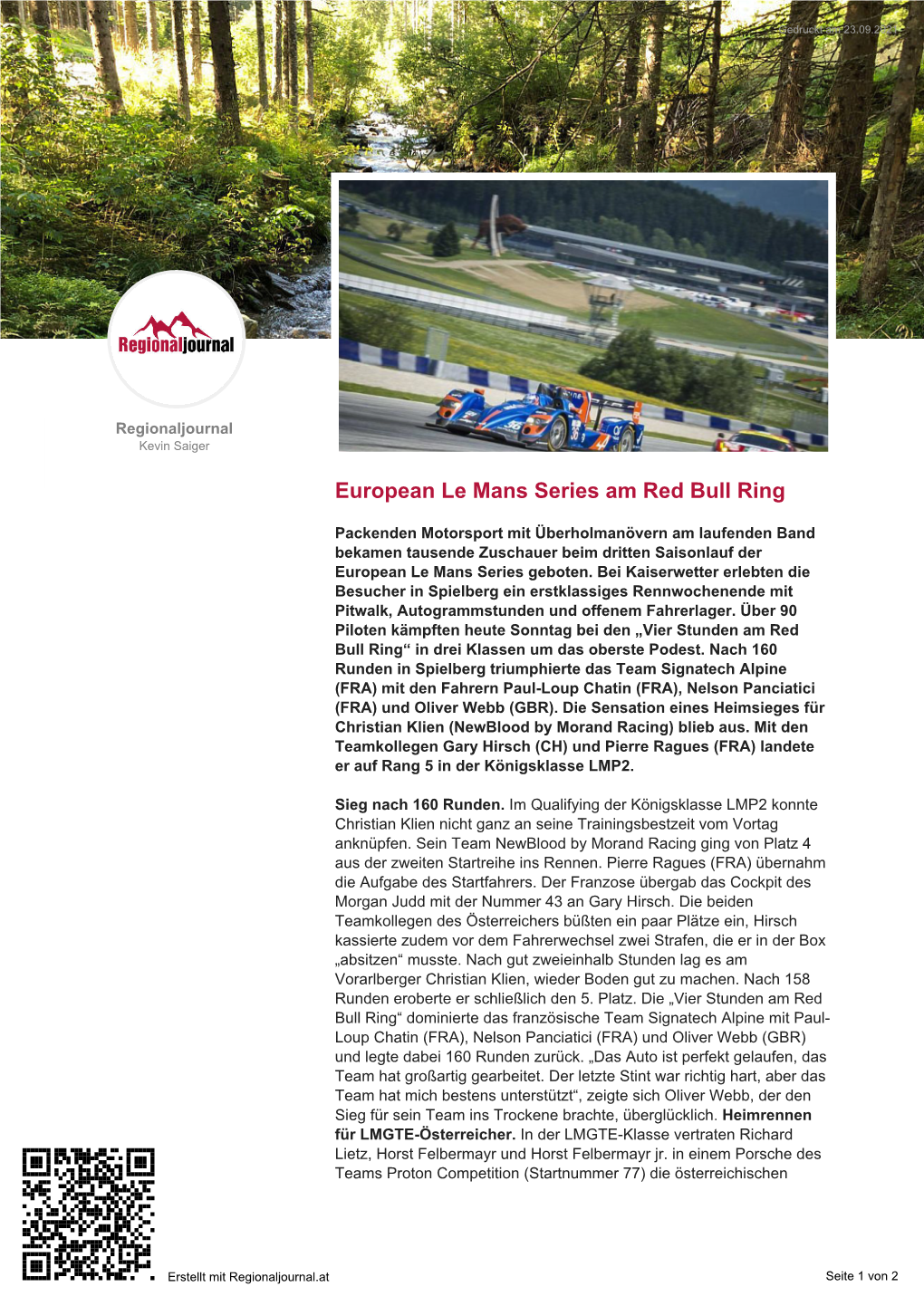 European Le Mans Series Am Red Bull Ring