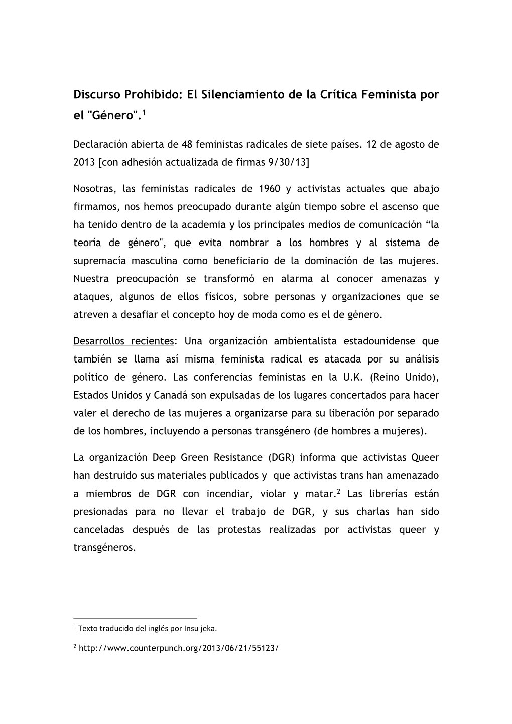 Discurso Prohibido: El Silenciamiento De La Crítica Feminista Por El 