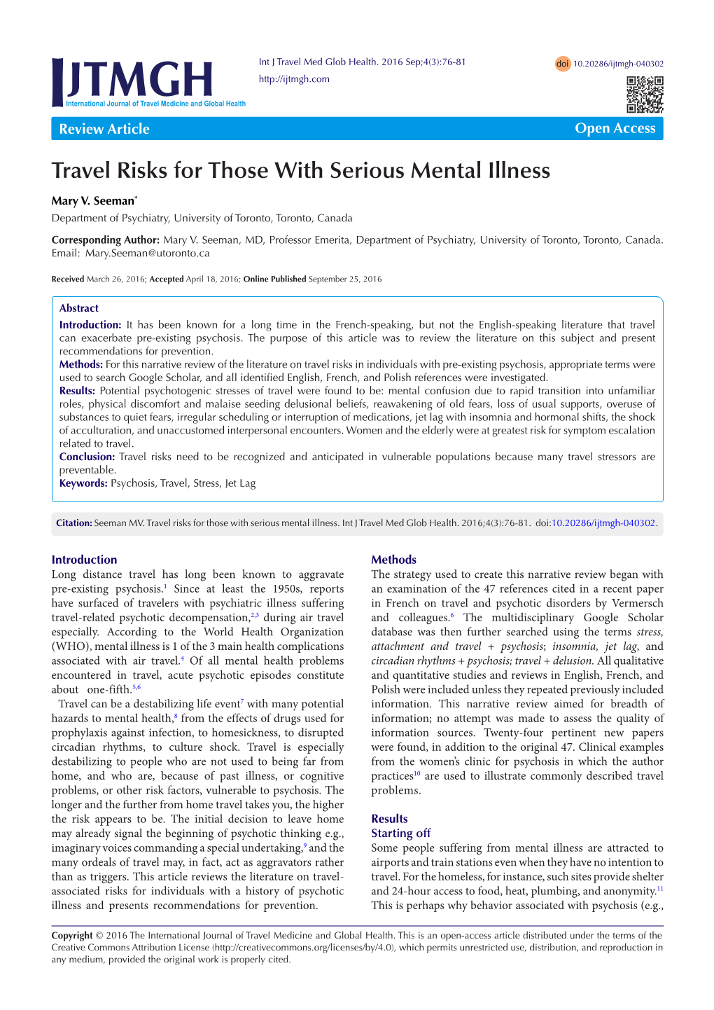 Travel Risks for Those with Serious Mental Illness