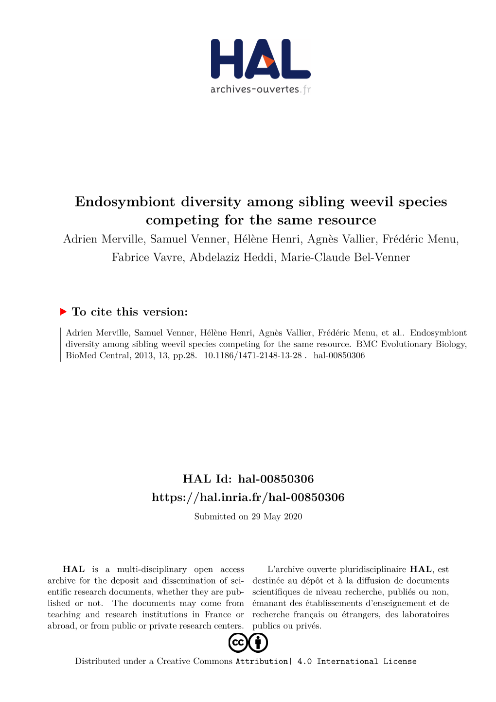 Endosymbiont Diversity Among Sibling Weevil Species Competing for The