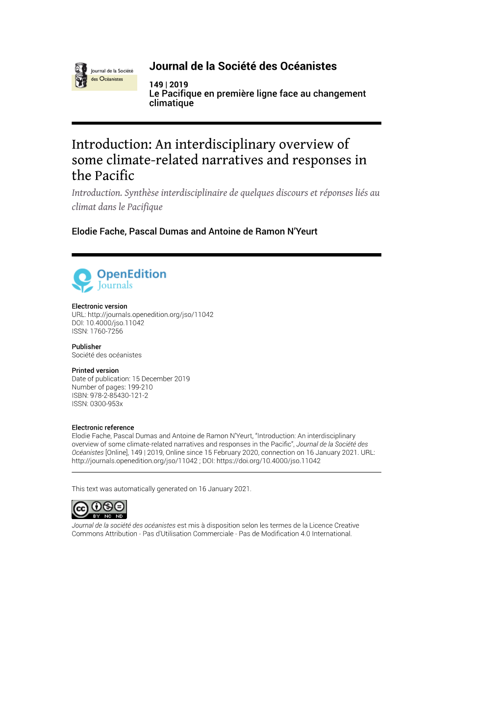 An Interdisciplinary Overview of Some Climate-Related Narratives and Responses in the Pacific Introduction