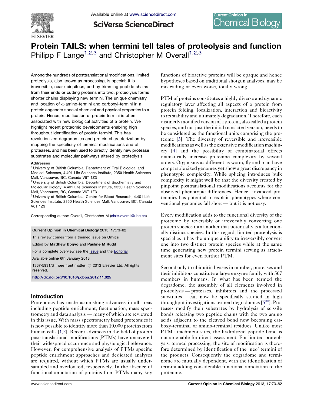 Protein TAILS: When Termini Tell Tales of Proteolysis and Function