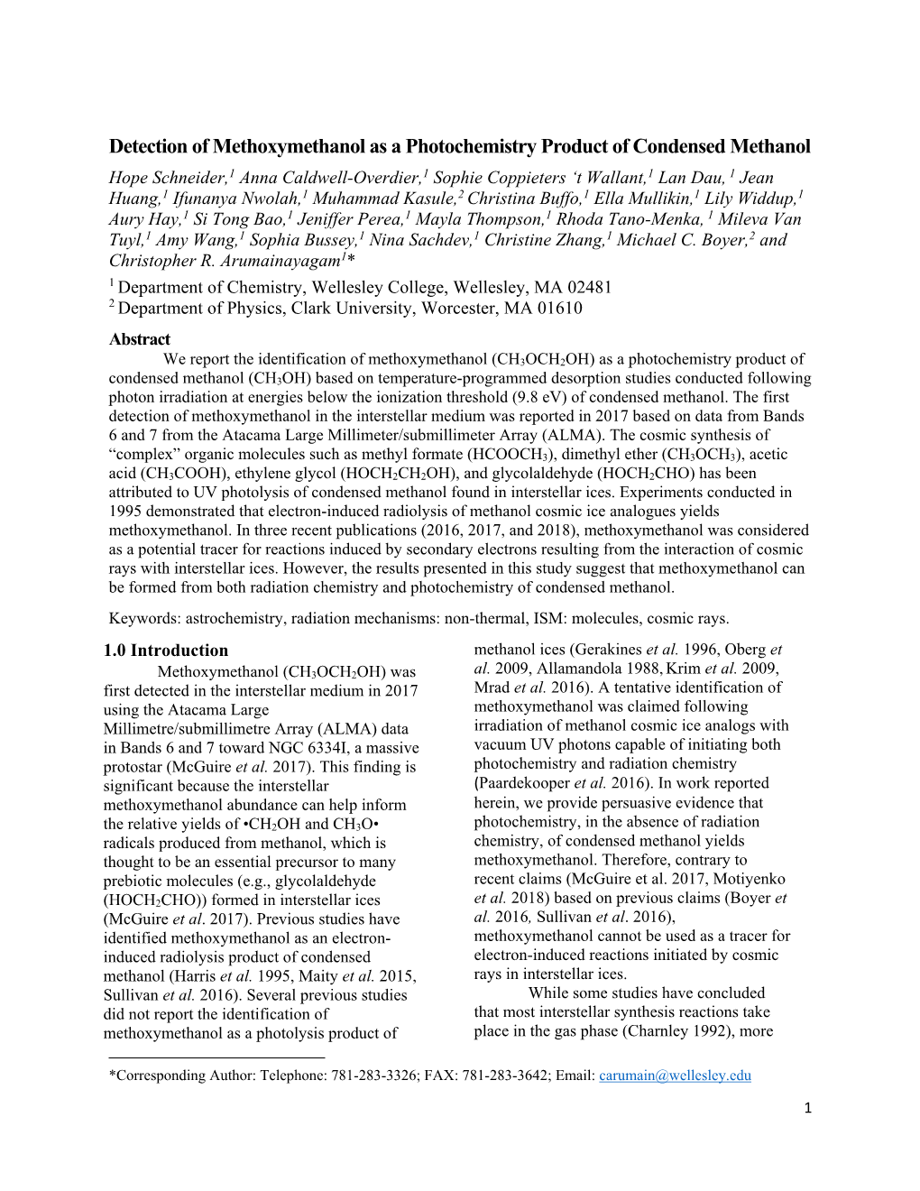 Detection of Methoxymethanol As a Photochemistry Product Of