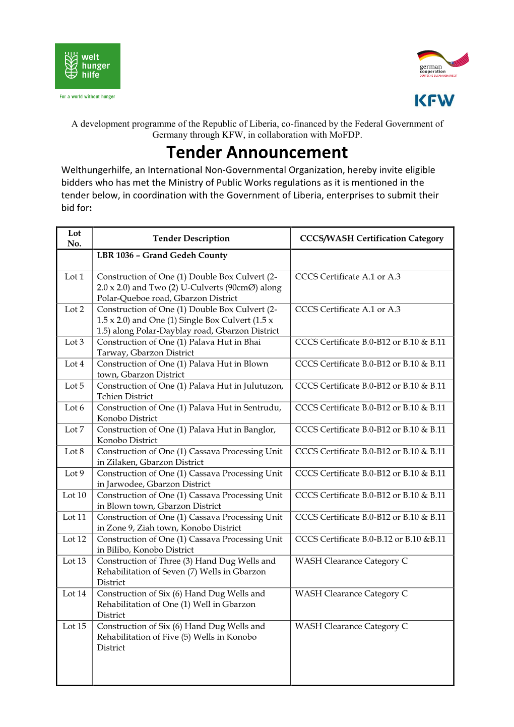 Tender Announcement