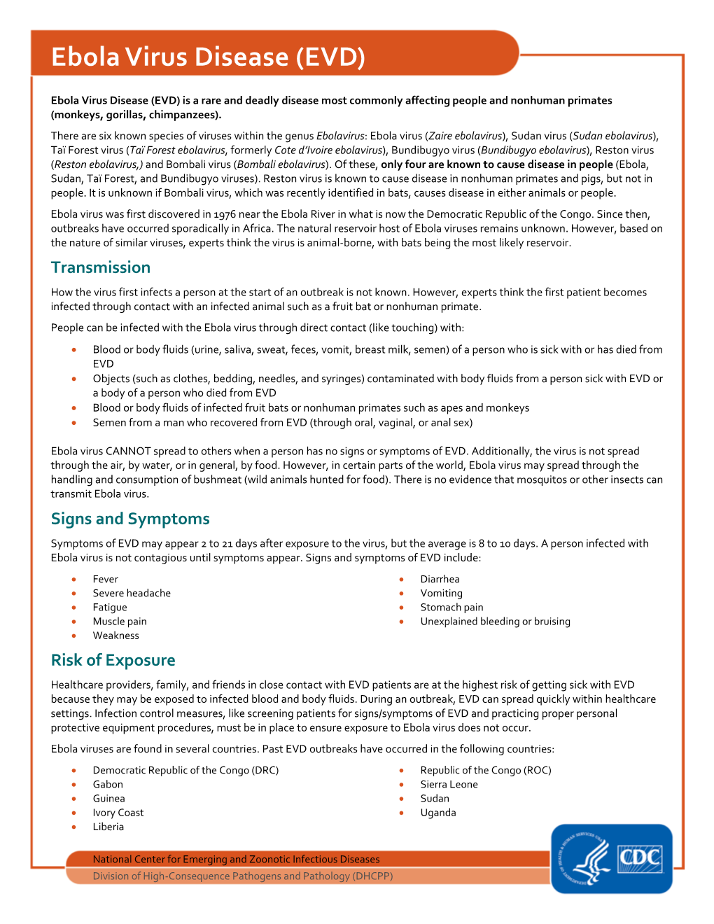 CDC Fact Sheet Ebola Virus Disease