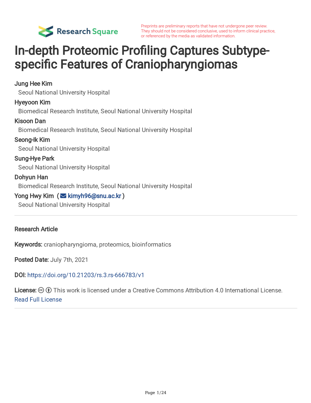 In-Depth Proteomic Pro Ling Captures Subtype- Speci C Features Of