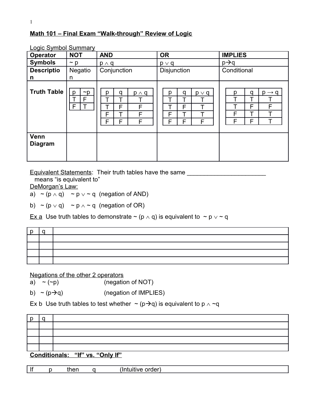 Logic and Truth Tables