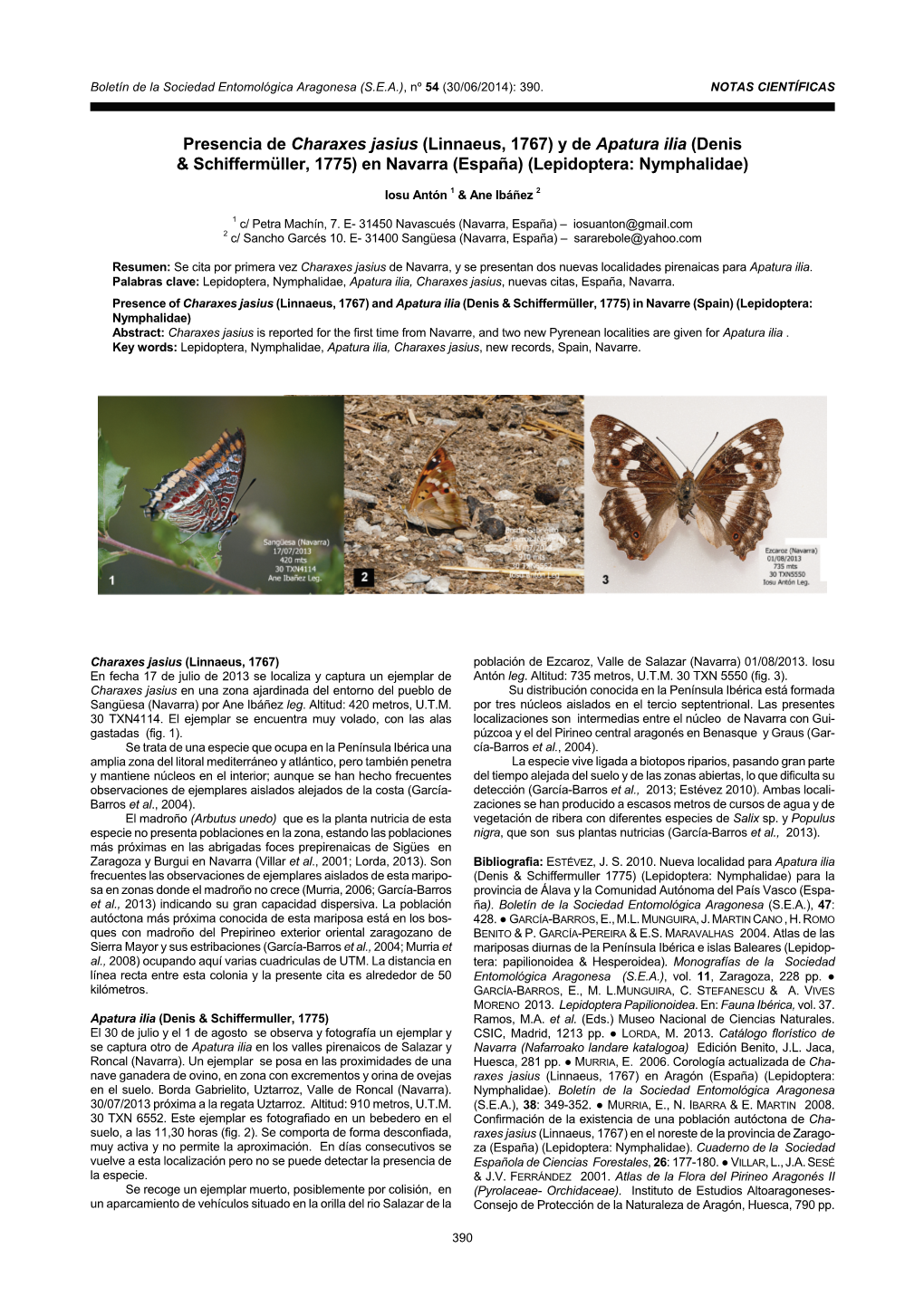 Presencia De Charaxes Jasius (Linnaeus, 1767) Y De Apatura Ilia (Denis & Schiffermüller, 1775) En Navarra (España) (Lepidoptera: Nymphalidae)