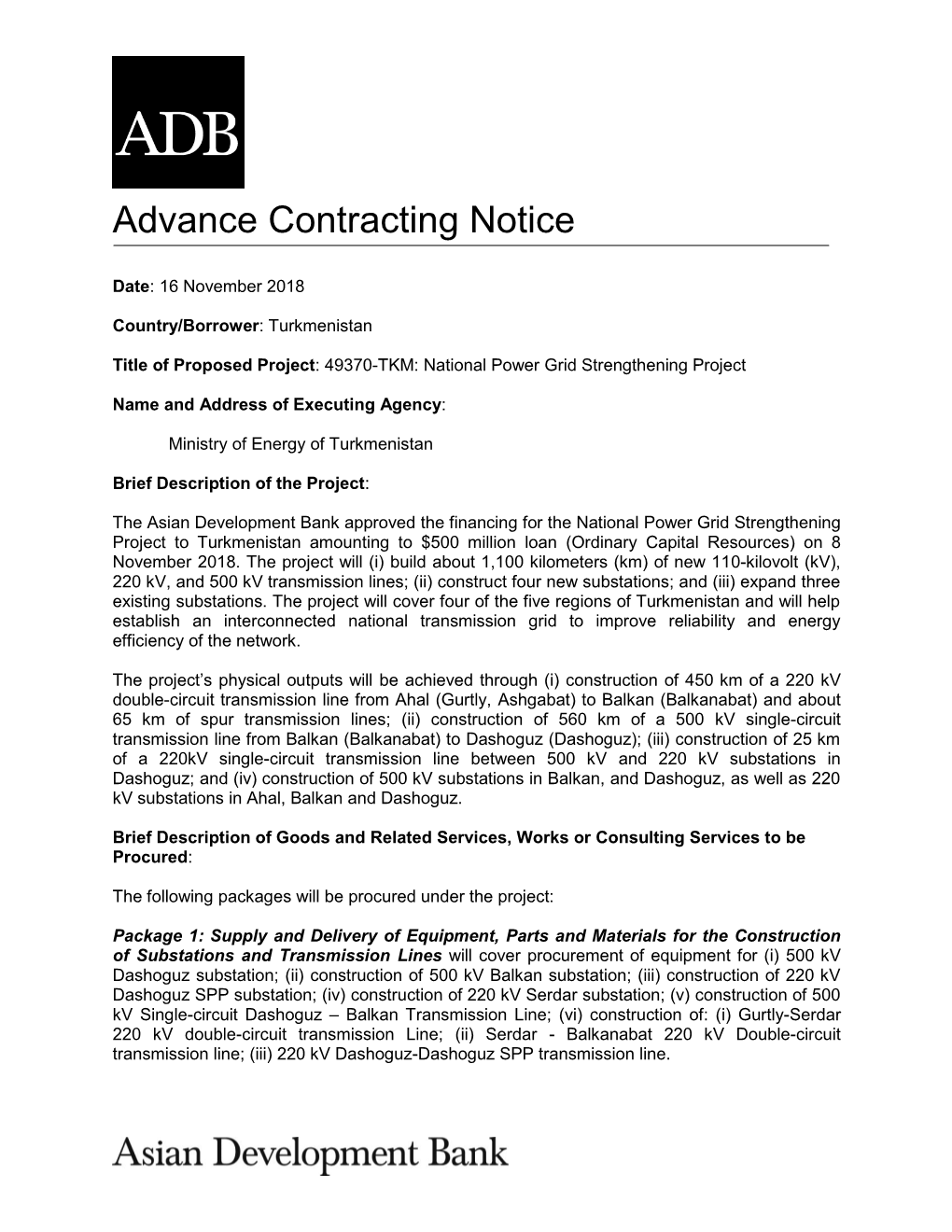 Advance Contracting Notice