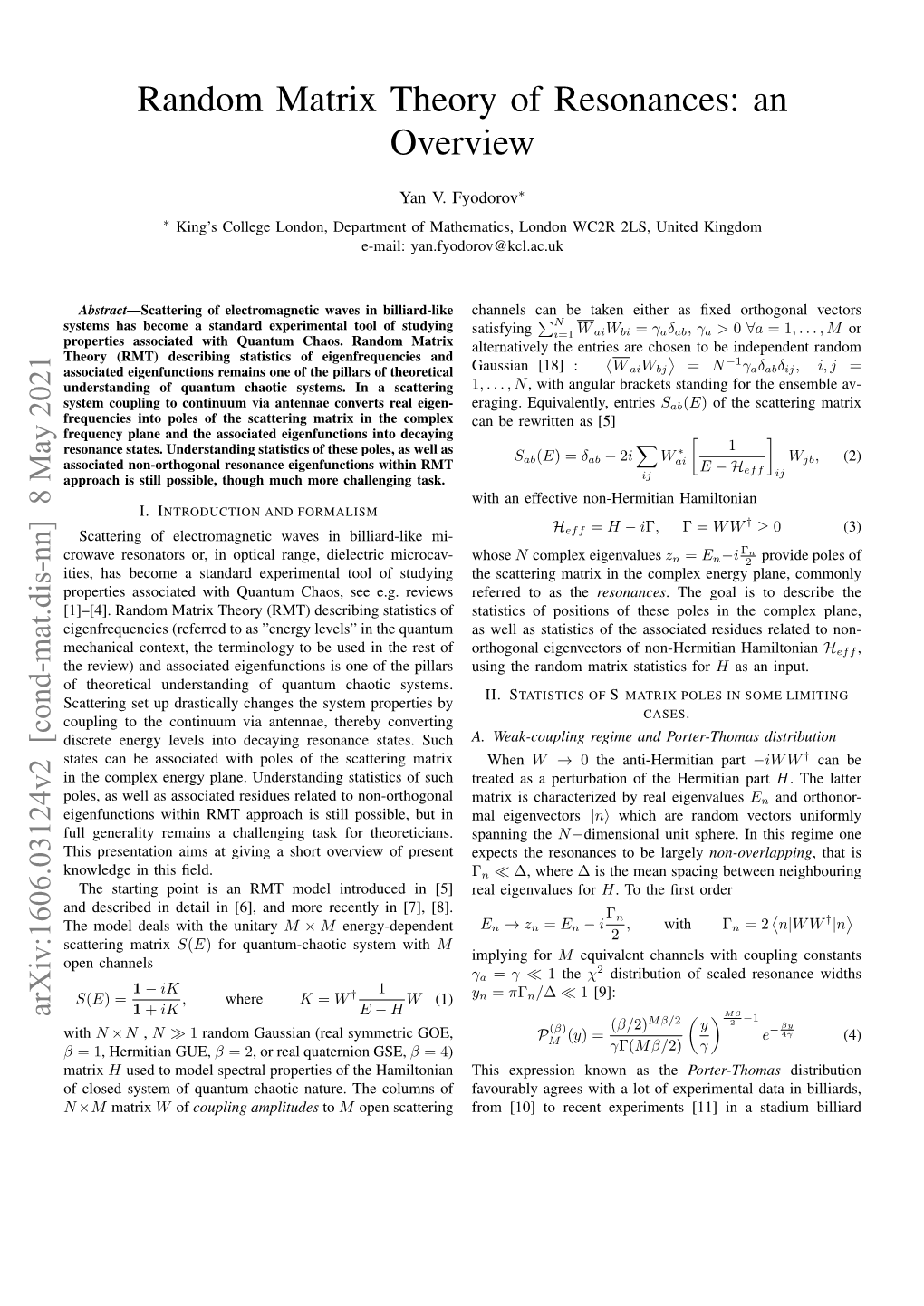 Random Matrix Theory of Resonances: an Overview