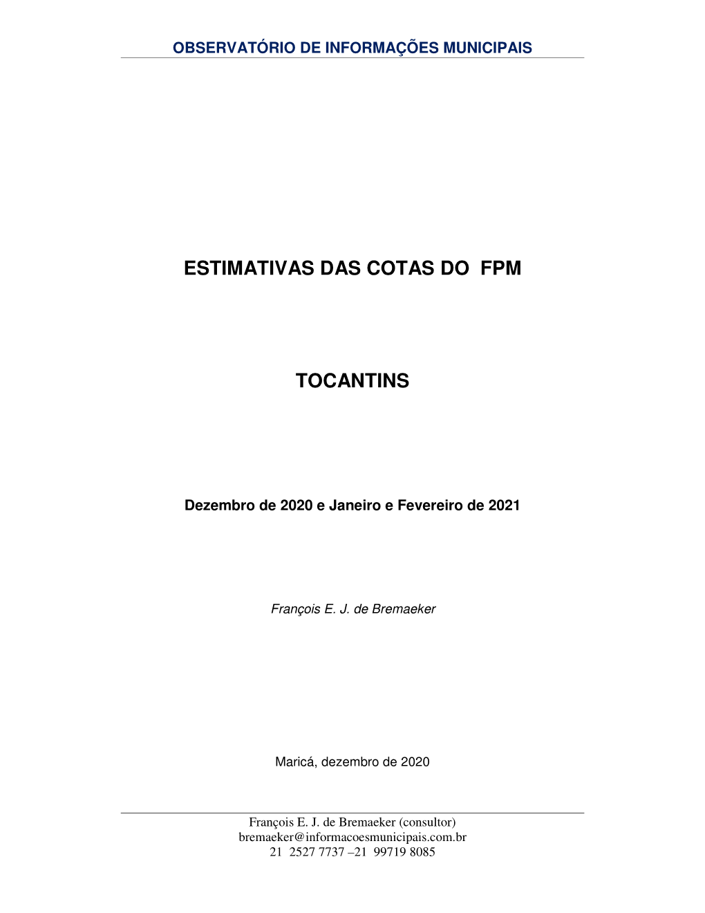 Estimativas Das Cotas Do Fpm Tocantins