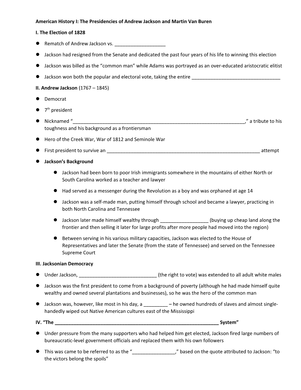 American History I: the Presidencies of Andrew Jackson and Martin Van Buren