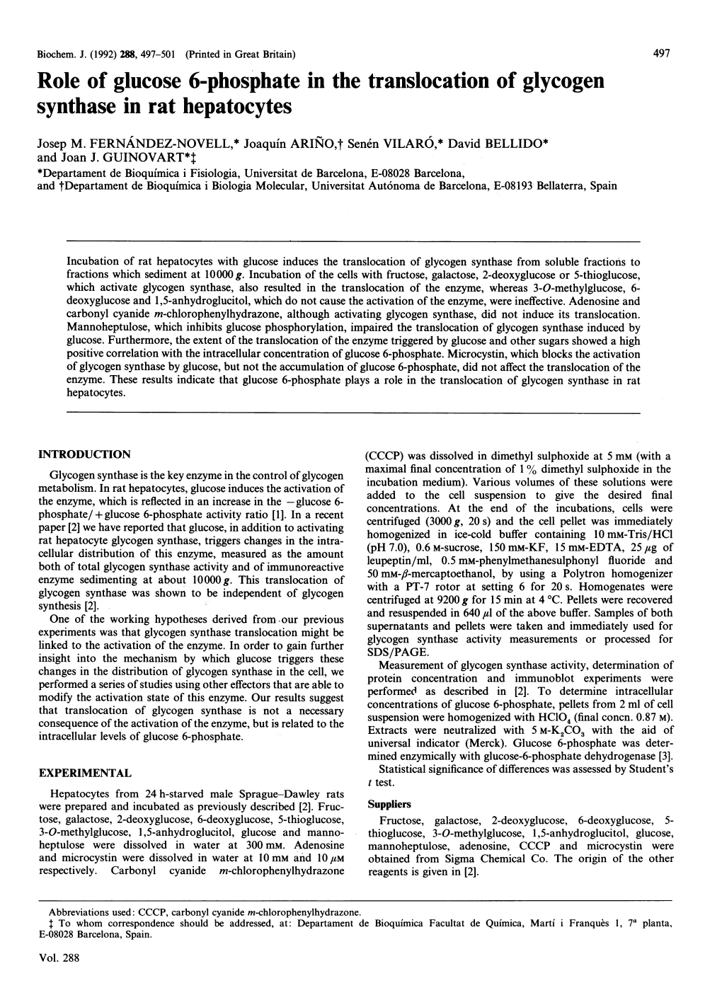 Role of Glucose 6-Phosphate in the Translocation of Glycogen Synthase in Rat Hepatocytes