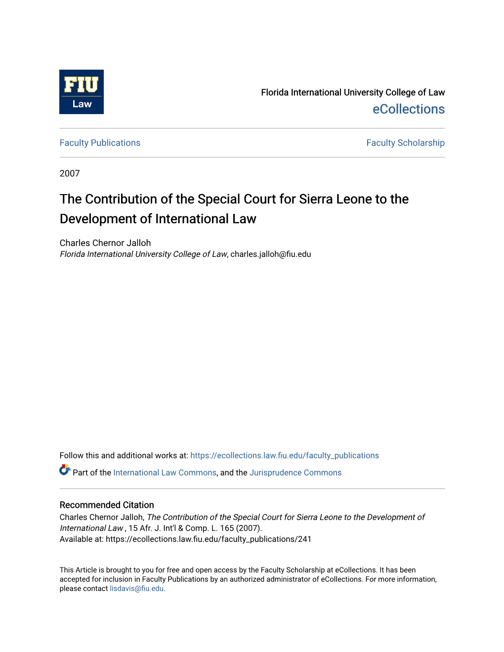 The Contribution of the Special Court for Sierra Leone to the Development of International Law