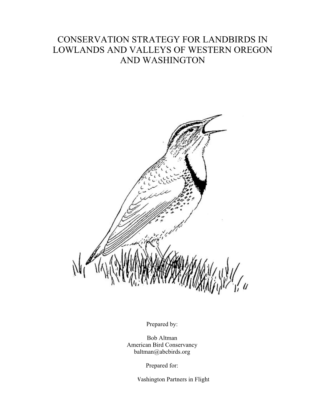 Conservation Strategy for Landbirds in Lowlands and Valleys of Western