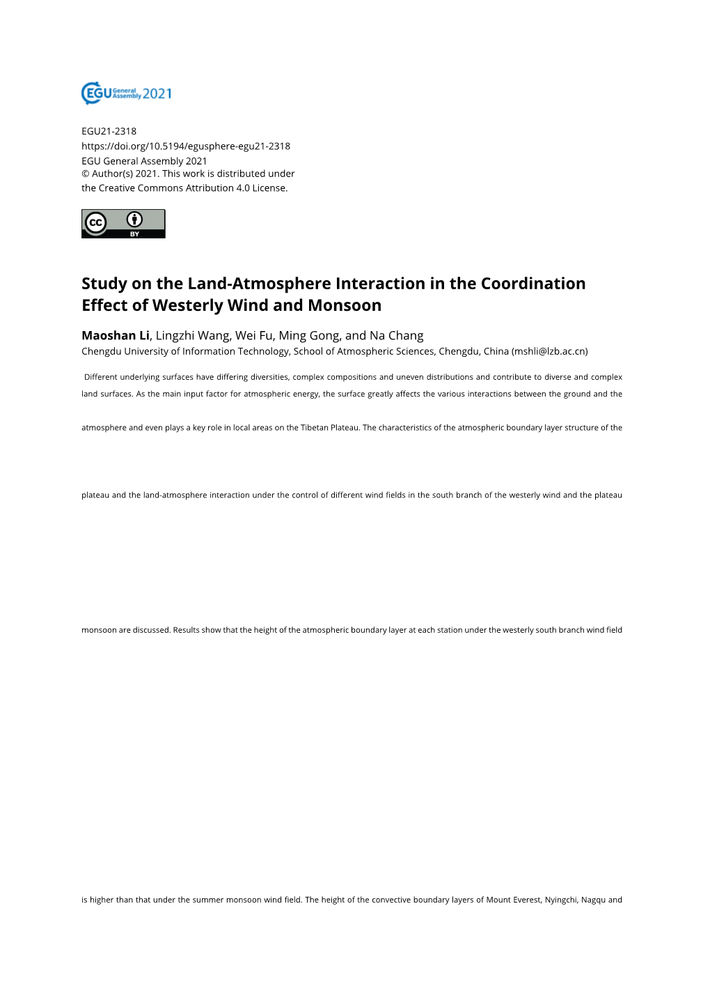 Study on the Land-Atmosphere Interaction in the Coordination Effect of Westerly Wind and Monsoon