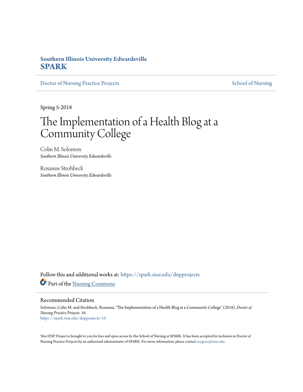 The Implementation of a Health Blog at a Community College