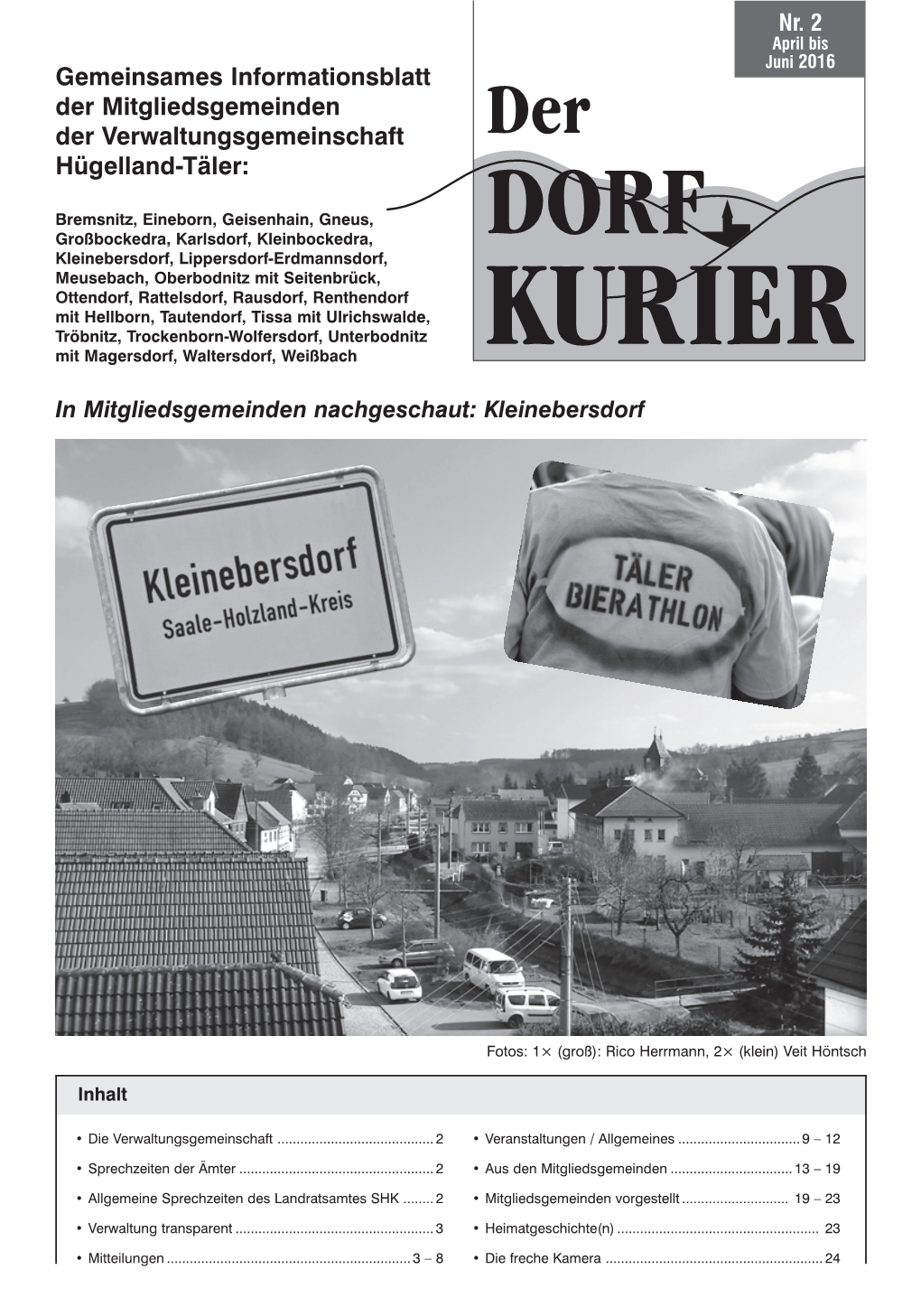 Gemeinsames Informationsblatt Der Mitgliedsgemeinden Der Verwaltungsgemeinschaft Hügelland-Täler