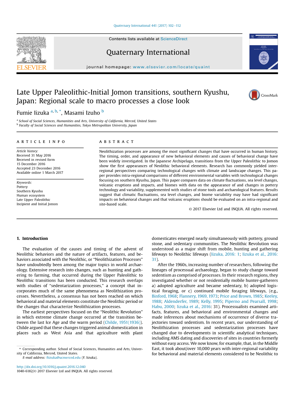 Late Upper Paleolithic-Initial Jomon Transitions, Southern Kyushu, Japan: Regional Scale to Macro Processes a Close Look