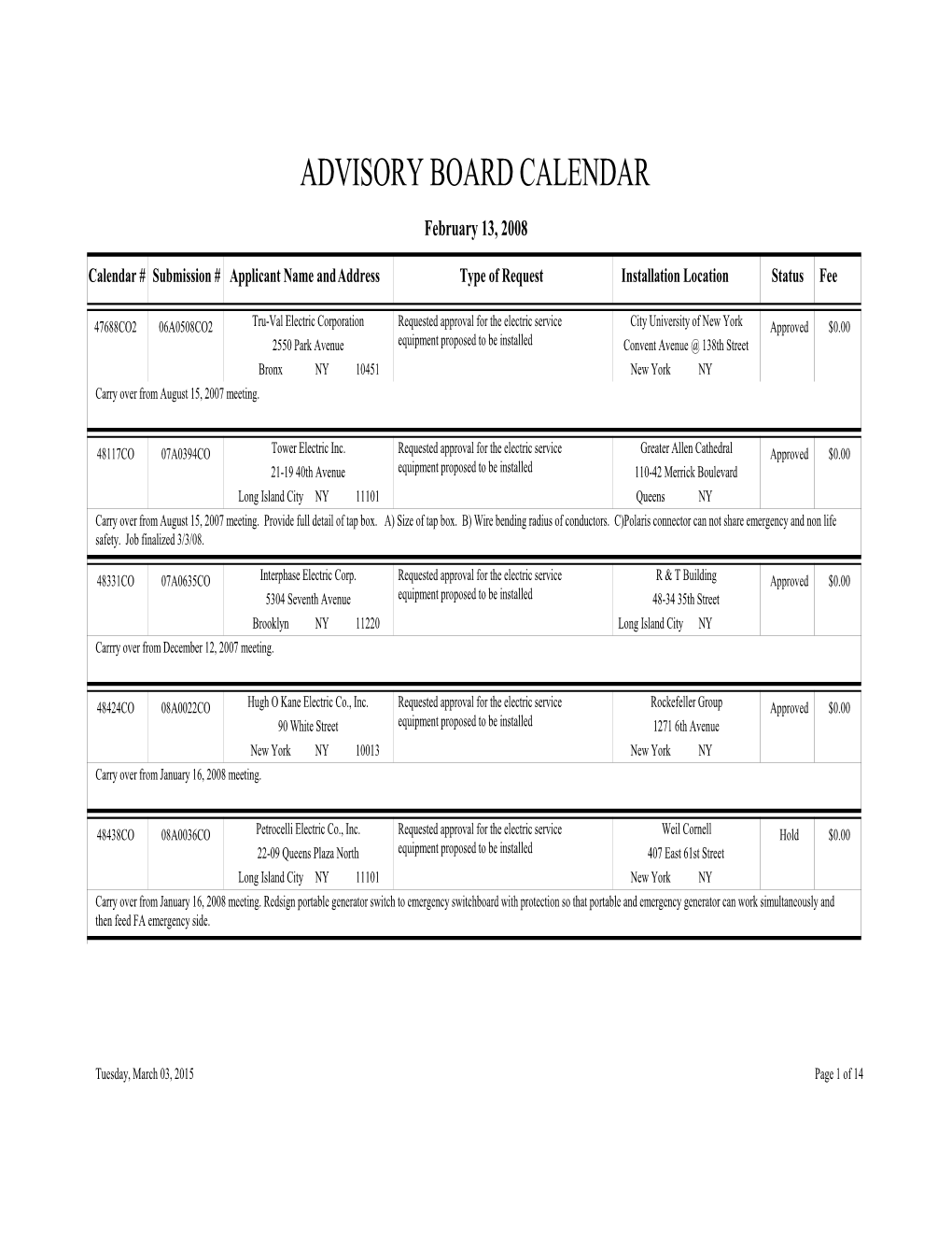 Advisory Board Calendar