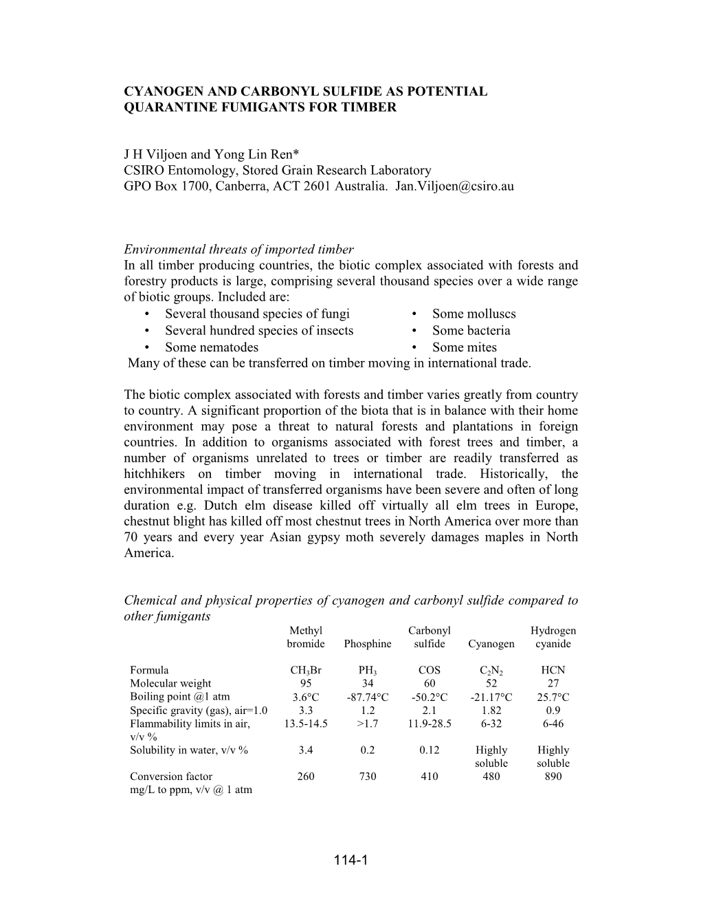 Cyanogen As a Potential Fumigant for Timber