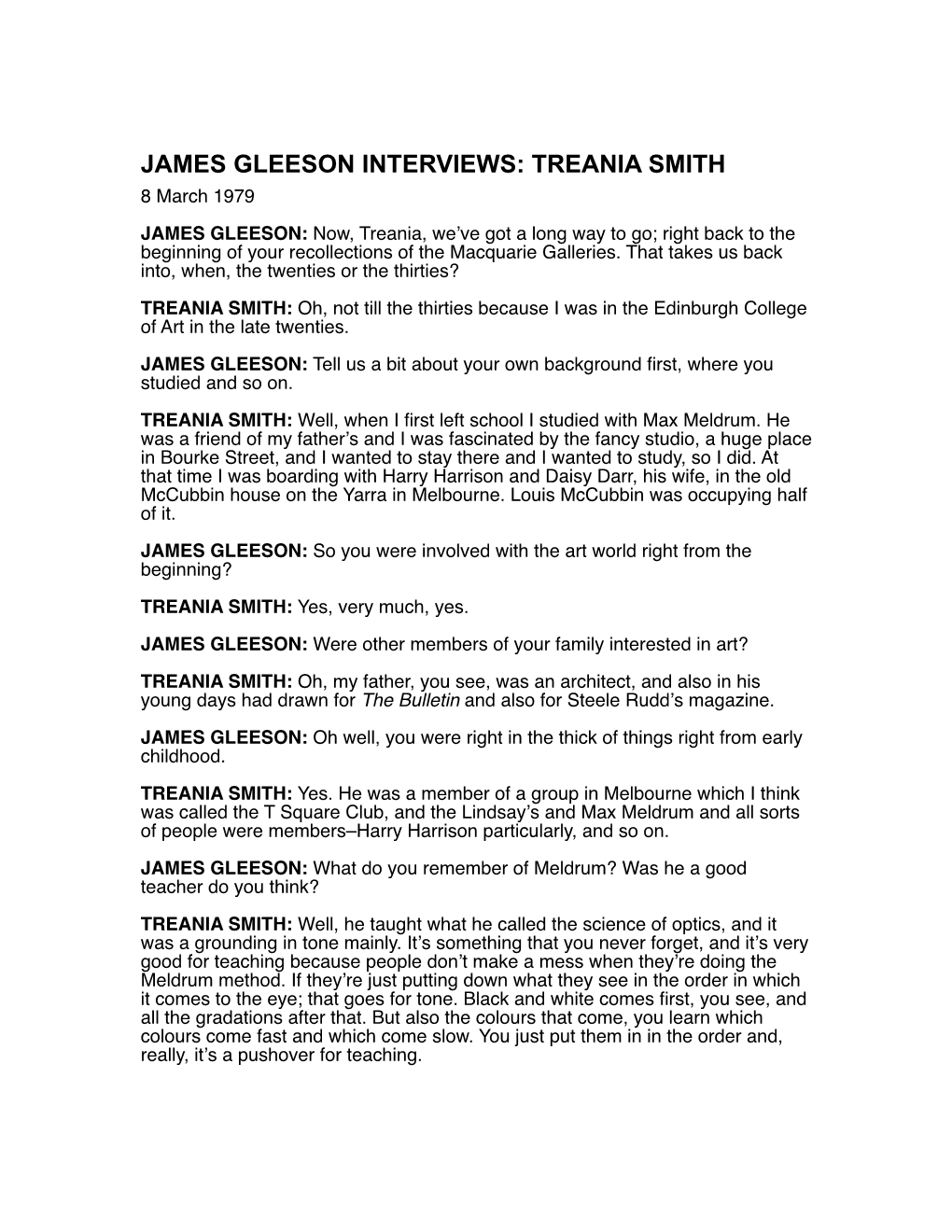 James Gleeson Interviews: Treania Smith