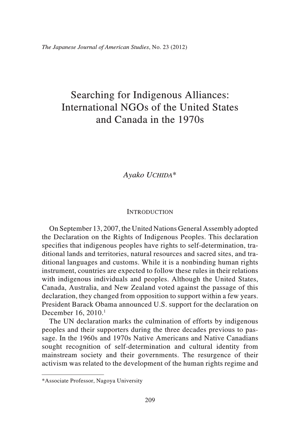 Searching for Indigenous Alliances: International Ngos of the United States and Canada in the 1970S