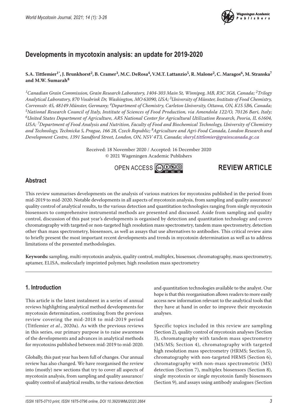 Developments in Mycotoxin Analysis: an Update for 2019-2020