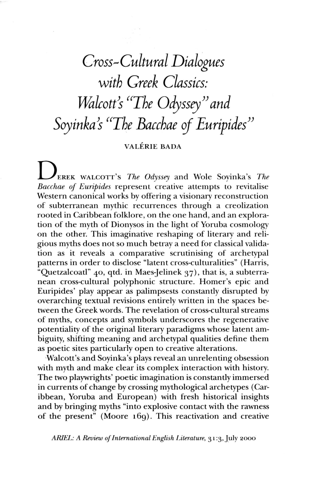 "The Odyssey"And Soyinka^S "The Bacchae of Euripides"