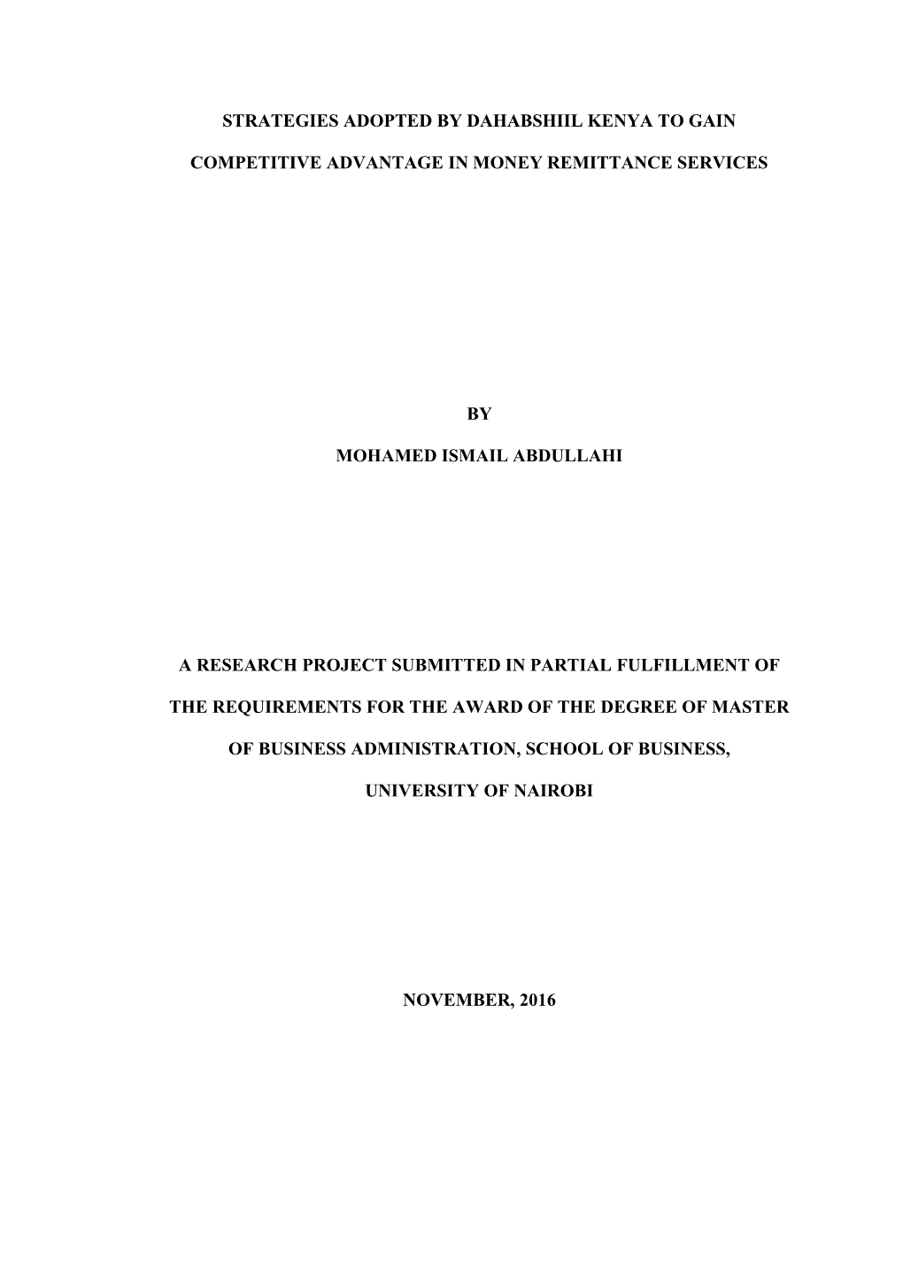 Strategies Adopted by Dahabshiil Kenya to Gain Competitive Advantage in Money Remittance Services