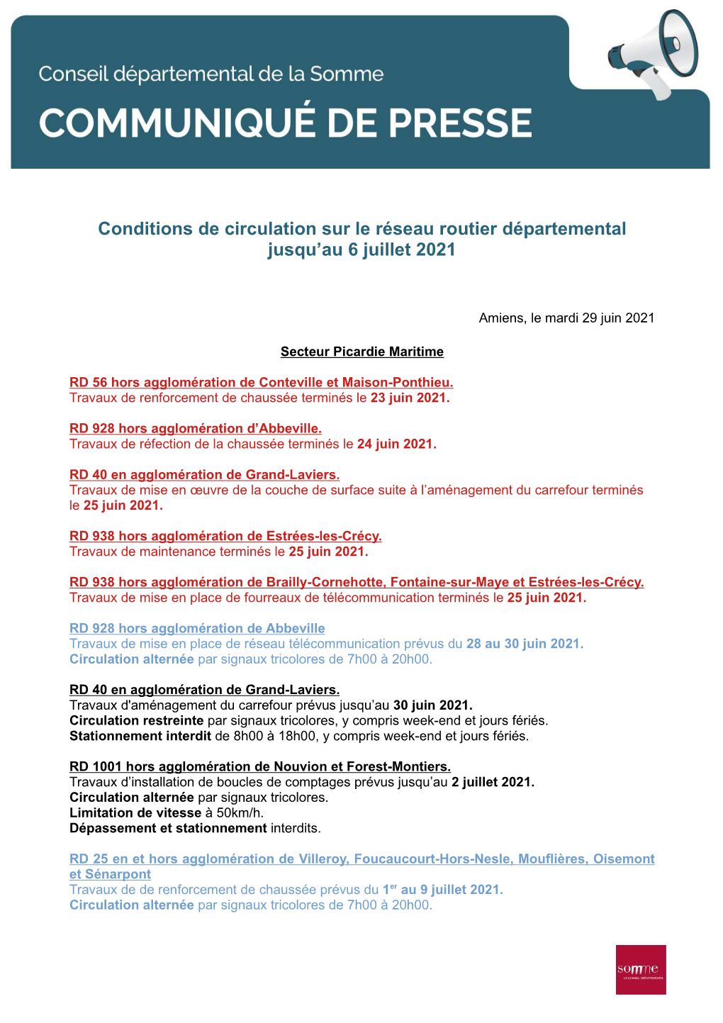 Conditions De Circulation Sur Le Réseau Routier Départemental Jusqu'au 6