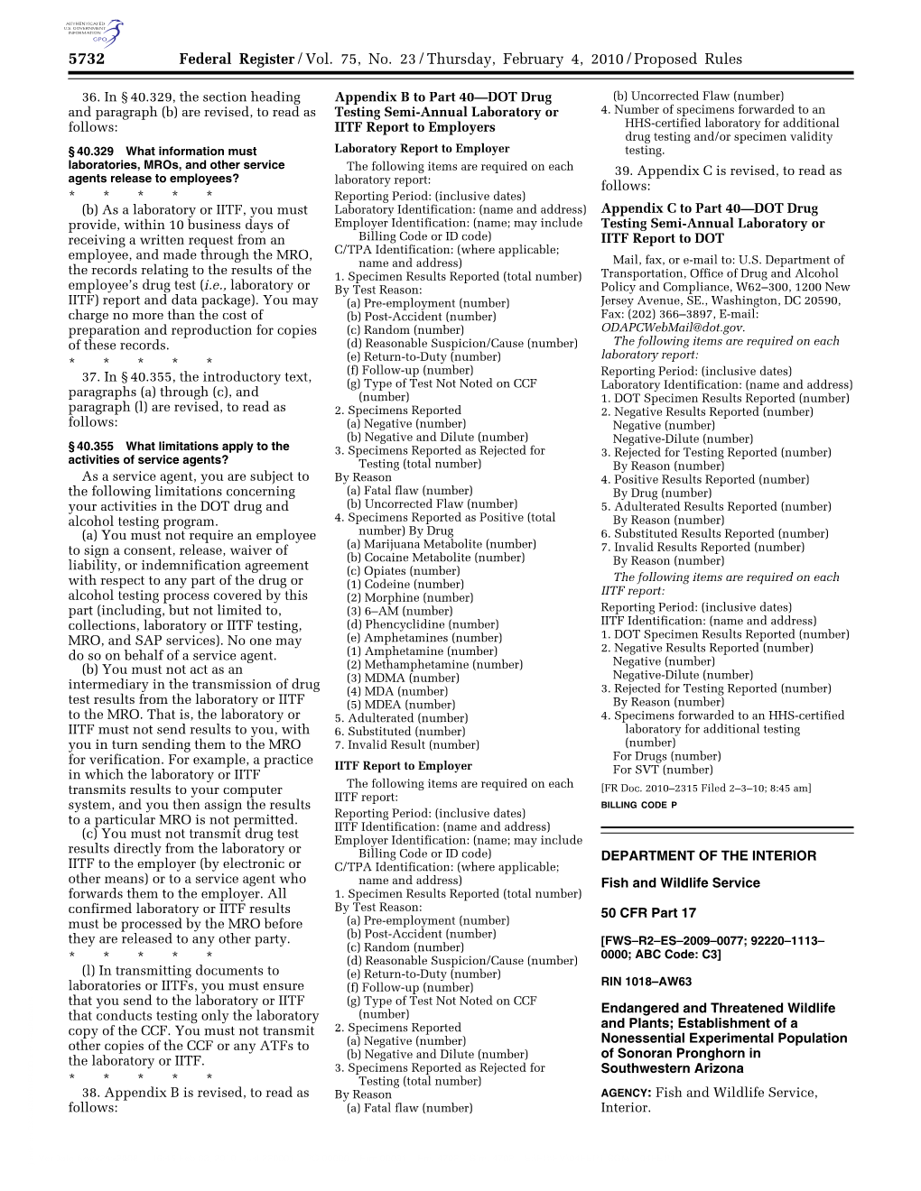 Federal Register/Vol. 75, No. 23/Thursday, February 4, 2010