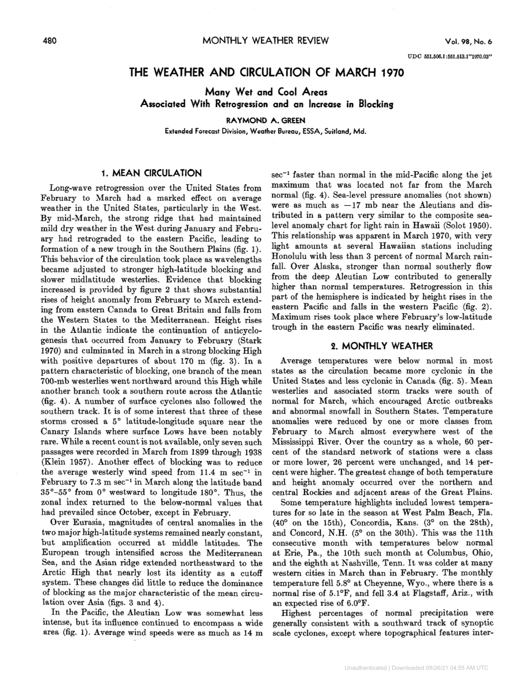 The Weather and Circulation of March 1970